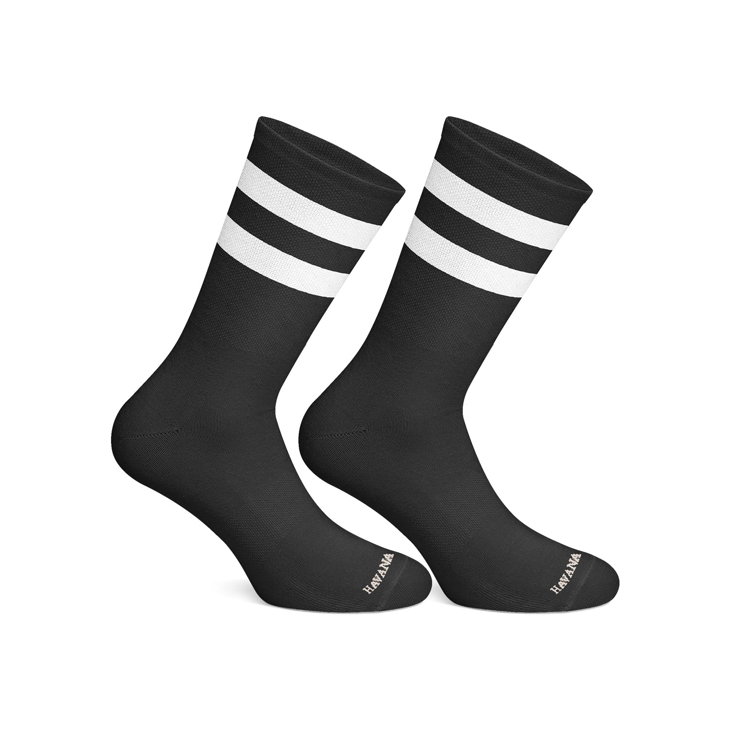 Black socks with white stripes on a white background