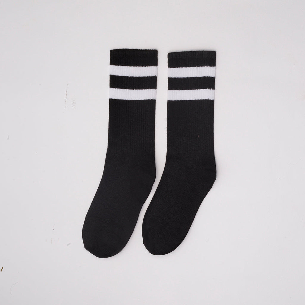 Basic black with white strips Mid Calf socks