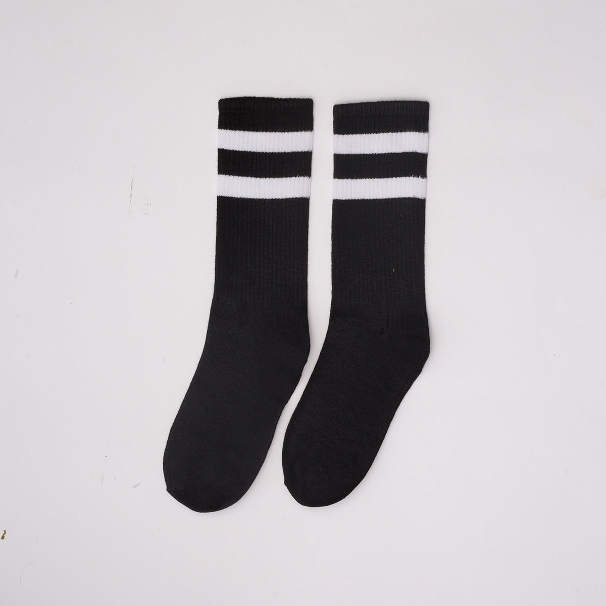 Basic black with white strips Mid Calf socks
