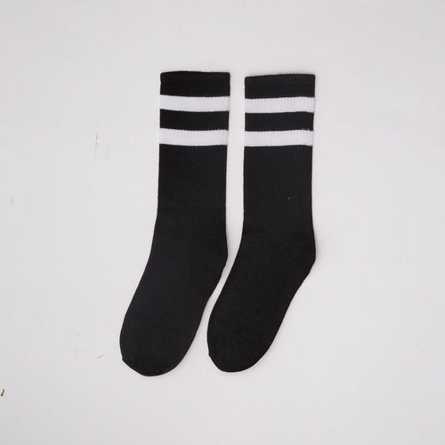 Basic black with white strips Mid Calf socks