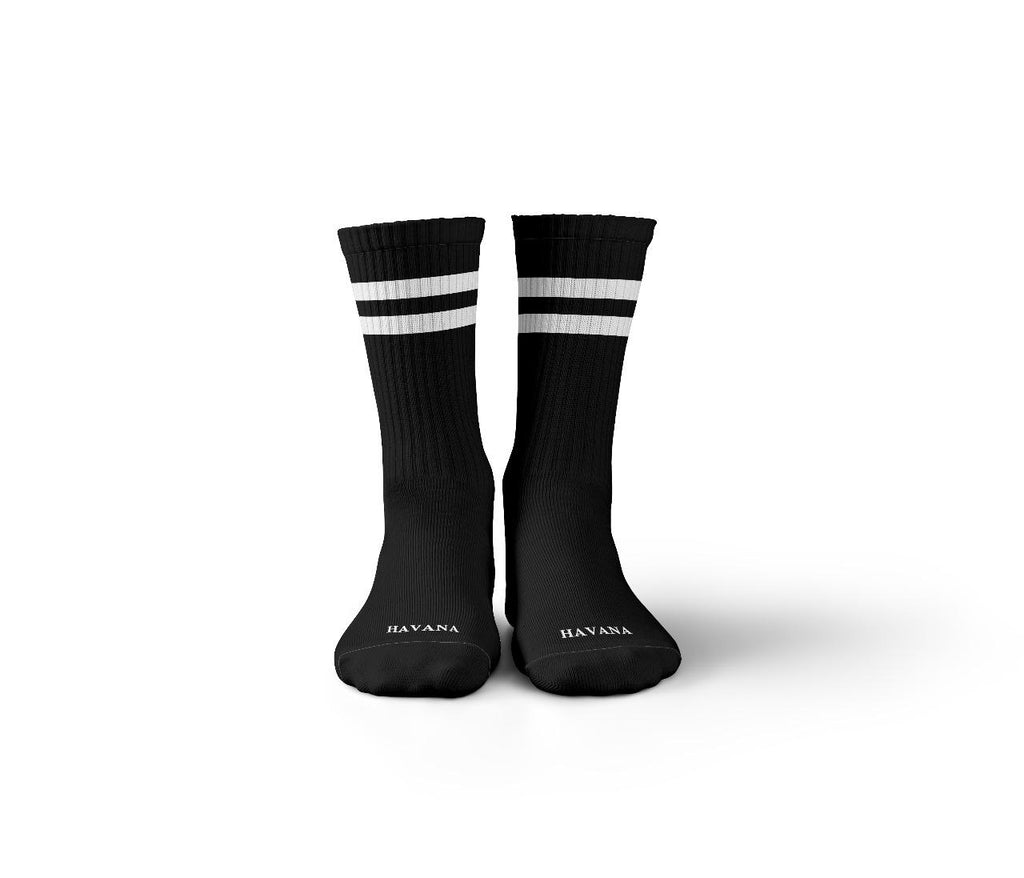 Basic black with white strips Mid Calf socks