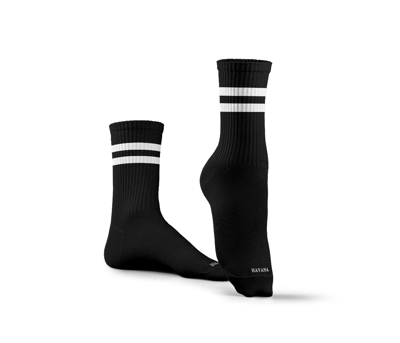 Basic black with white strips Mid Calf socks